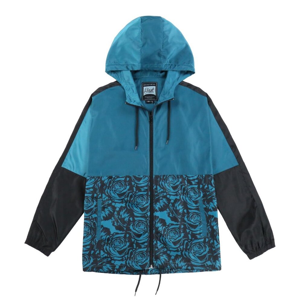Men's Floral Windbreaker Hooded Jacket for Hiking Trip Size M
